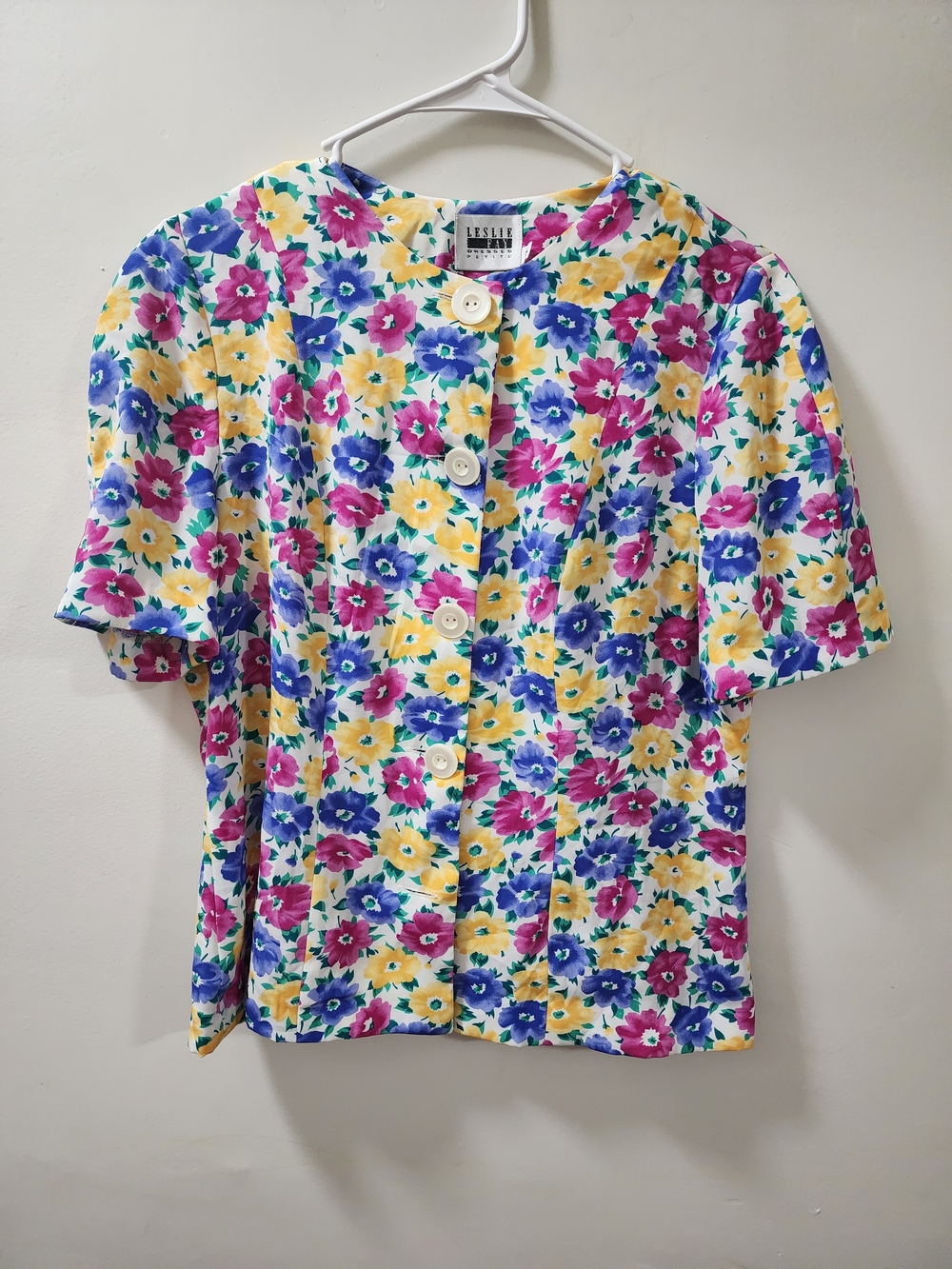 Leslie Fay Petite Colorful Floral Button-Front Blouse / Top Size 12P